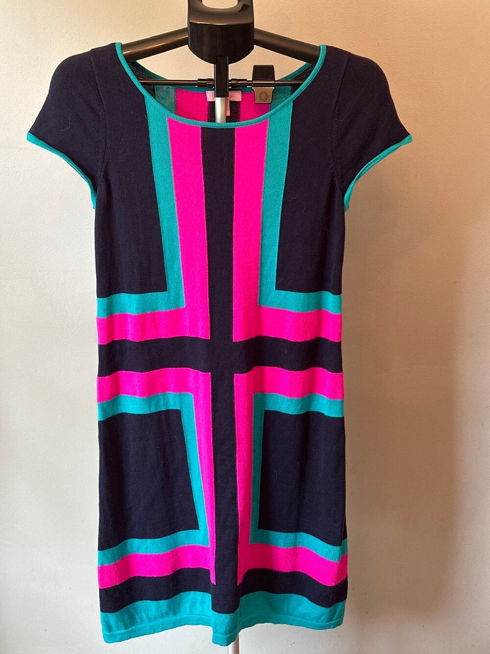 Lilly Pulitzer Delia Colorblock Sweater Dress Navy Pink Teal Knit Medium